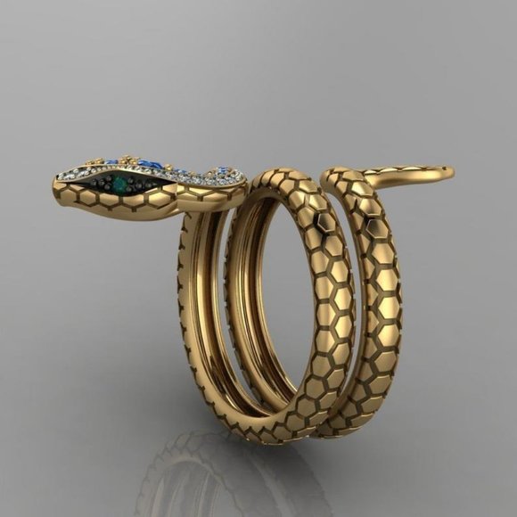 NEW Vintage Gold Blue Sapphire Diamond Snake Serpent Ring - Picture 3 of 7
